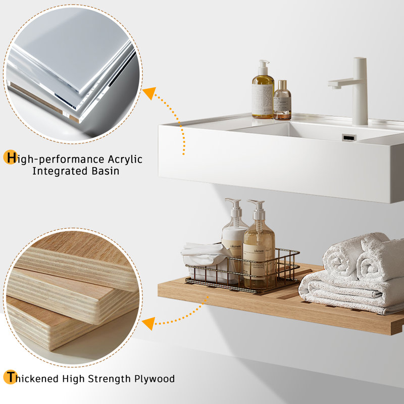 Ebern Designs Floating Single Bathroom Vanity With Acrylic Top And ...